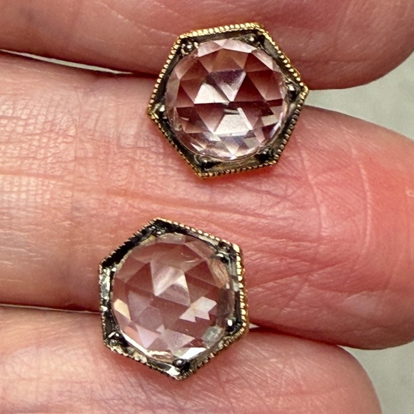 Designer CATHY WATERMAN 22K Yellow Gold Rose Cut Topaz Hexagon Stud Earrings NEW - Picture 5 of 14